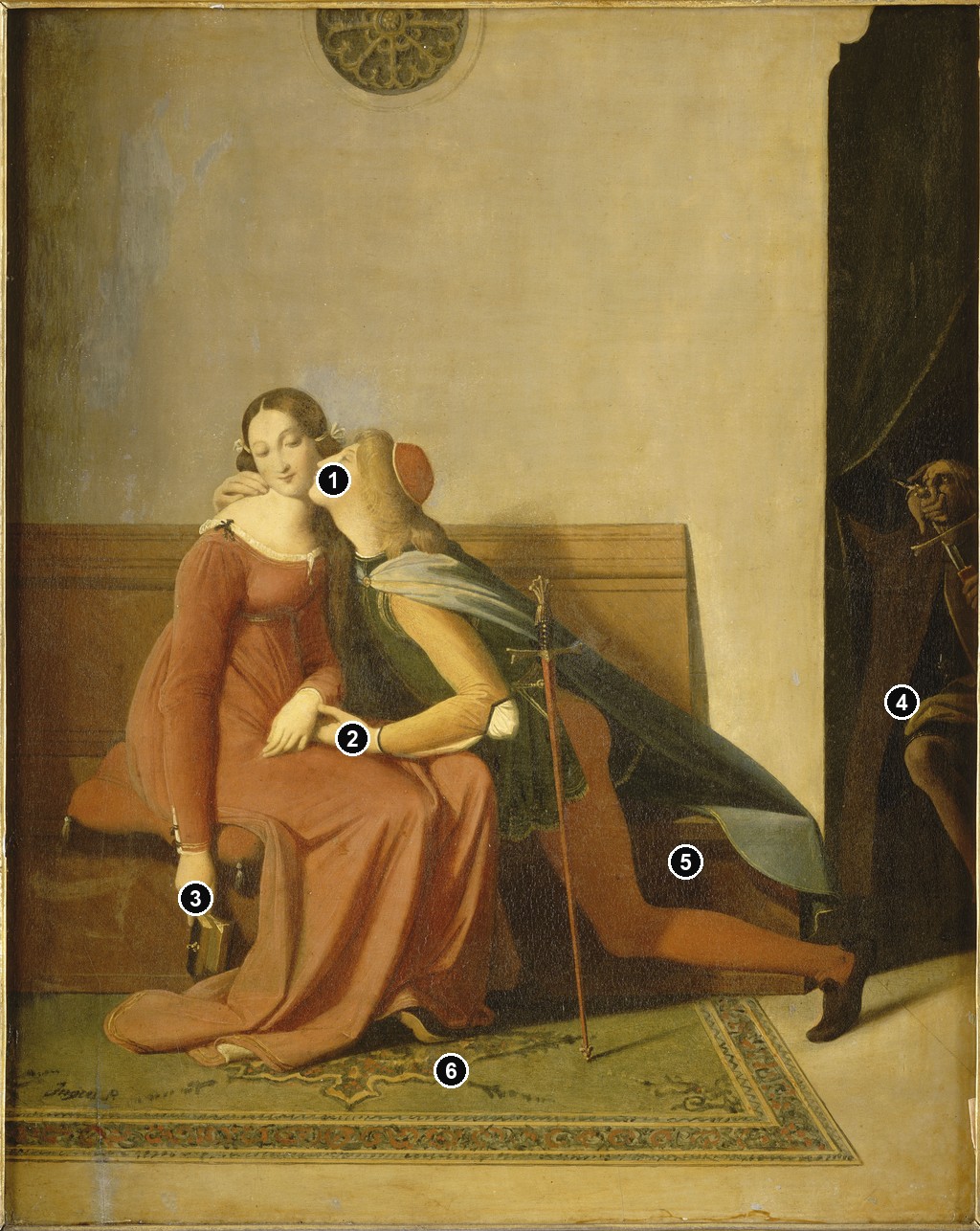 Annotated details from Paolo and Francesca — Chantilly by Ingres
